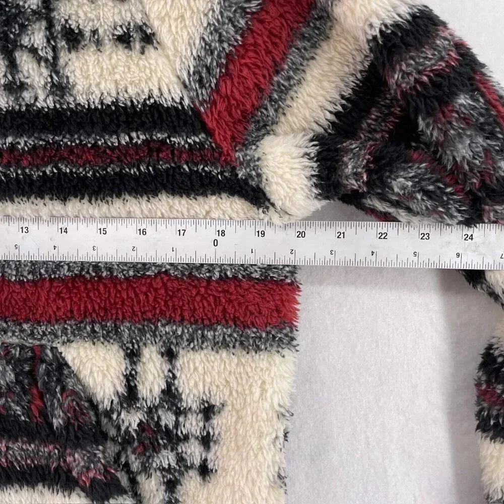 Billabong Fleece Jacket Women's S Red Ivory Aztec Tribal Print Hooded Pullover - Picture 4 of 13
